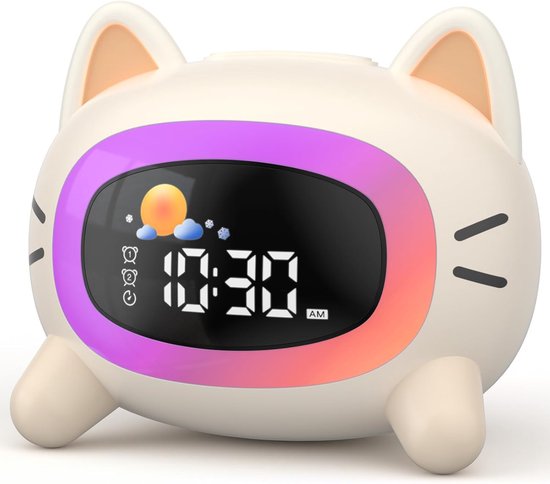 longziming - Kinder Wekker Met Nachtlampje - Slaaptrainer Kinderwekker - Dubbele Alarmfunctie - Geluid Machine - Oplaadbaar - Voor Jongens En Meisjes van Longziming