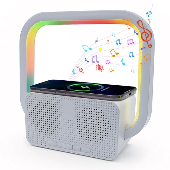 longziming -Luidspreker – Bluetooth Speaker – Draadloos Oplaadstation met Bluetooth Speaker – LED Sfeerverlichting – Speaker met Helder Geluid – Multifunctionele Bureau- en Nachtkast Speaker van Merkloos
