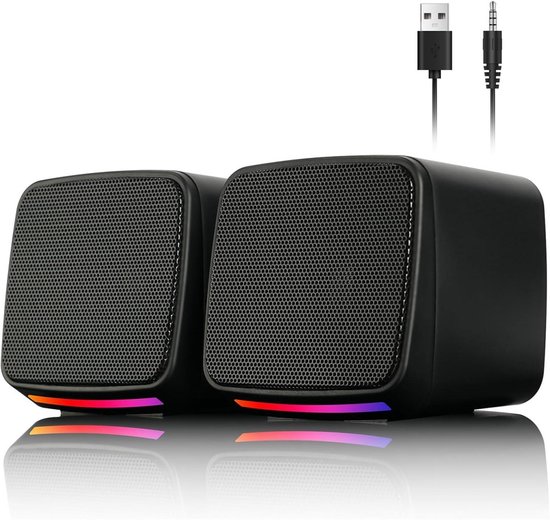 longziming -Luidsprekers - Compacte Stereo Boxen - Bureauluidsprekers - Dual 3W Uitgang - LED Atmosfeerlicht - Duurzaam Kunststof - Ruimtebesparend Design - 1 Set
