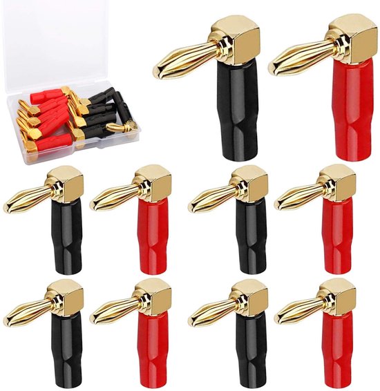 Luidspreker banana plug 90 graden - 24K verguld - 5 zwarte en 5 rode - uitstekende geluidsverbinding - ShopVlot