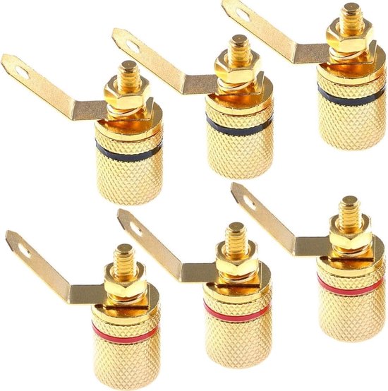 Luidspreker Connectoren - Banaan Plug - Audio Aansluiten - Goud Verguld - 6 Stuks - Zwart Rood