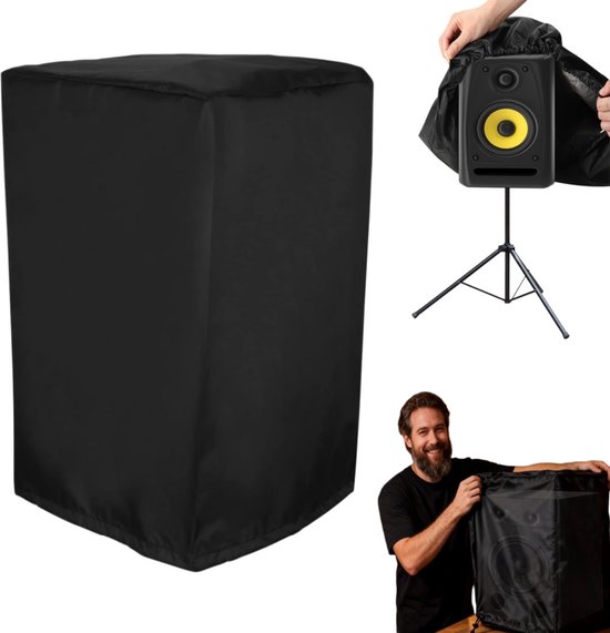 Luidsprekerhoes - Buitenluidsprekerhoes - Waterdichte sprekerhoes - Luidspreker beschermhoes - Oxford stof - Stofhoes voor multimedia apparatuur - Met verstelbaar trekkoord - Voor luidsprekers, spreker, audioapparatuur (48*50,8*76 cm - Zwart)