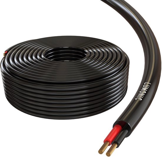 Lumonic Speaker Cable, 50 m, Black, Round, CCA, Hi-Fi Speaker Cable, Round Audio Cable, Professional AP Installation, Audio, Round Cable