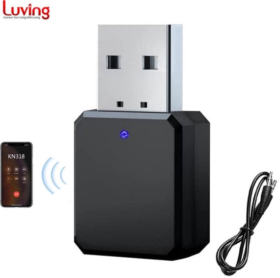 Luving KN318 - Bluetooth 5.1 Audio Adapter AUX & USB - Bluetooth Ontvanger & Zender - 3.5MM Aux - Handsfree Bellen van Luving