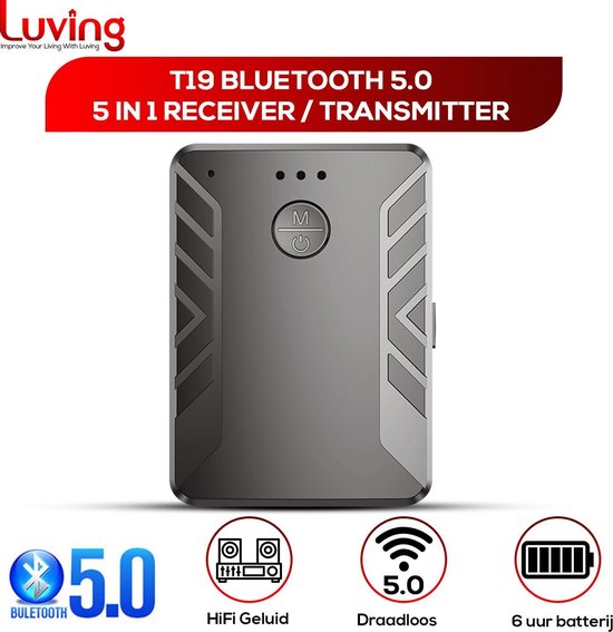 Luving - T19 - 5.0 Bluetooth 2 in 1 Receiver & Transmitter - Draadloze Adapter -  Bluetooth Ontvanger & Zender- Handsfree Bellen van Luving