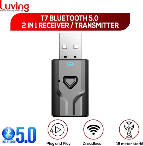 Luving™ - T7 - Bluetooth 2 in 1 5.0 Zender en Ontvanger - Transmitter & Receiver - Bluetooth Adapter - Bluetooth Dongle - USB van Merkloos