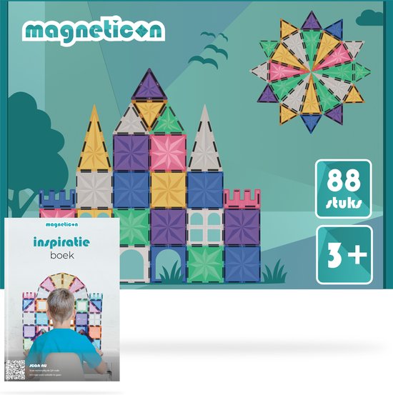 Magneticon Pastel 88 stuks - Magnetisch speelgoed - Montessori speelgoed - Magnetische Bouwstenen - STEM speelgoed - Magnetic tiles - Speelgoed 3+ jaar - Cadeau kind van Magneticon
