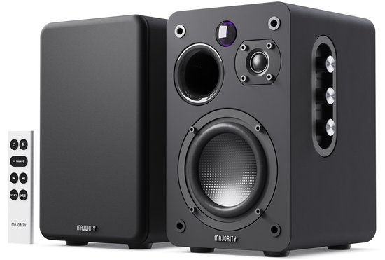 Majority D70X Active Bookshelf Speakers - Bluetooth - 70W RMS - Stereo - Ingebouwde Mid-woofer - Zwart