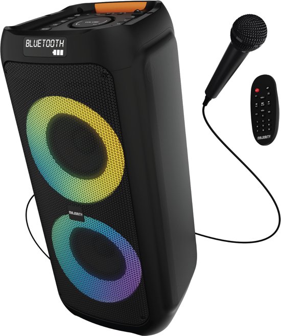 Majority P300 Party Speaker – 300W Krachtig Geluid – Bluetooth & Karaoke – 8 Uur Speeltijd – Ingebouwde Lichtshow van Merkloos