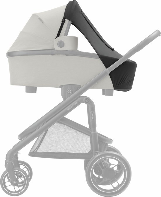 Maxi-Cosi-zonnescherm, Compatibel met Maxi-Cosi-reiswiegen, kinderwagens en -babyautostoeltjes, UPF 50+-bescherming, Met kiekeboevenster, Beschermt baby tegen zon, Meer gebruikswijzen, Zwart van Maxi-Cosi