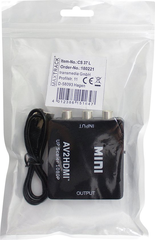 Maxtrack AV Converter CS 37 L [AV - HDMI] 1920 x 1080 Pixel van Maxtrack