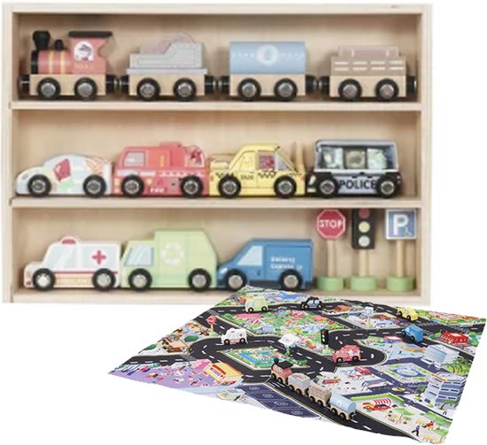 Maxx kidz Houten speelgoed auto's met magneet - 16-delig - Vanaf 2 jaar - Educatief speelgoed - Duurzaam speelgoed 2 jaar - Jongens speelgoed van Maxx