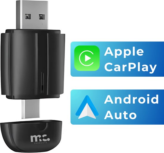 MC 2-in-1 Carplay Dongle - Carplay Draadloos - Apple Carplay & Android Auto - Wireless Carplay van De merknaam is "MC".