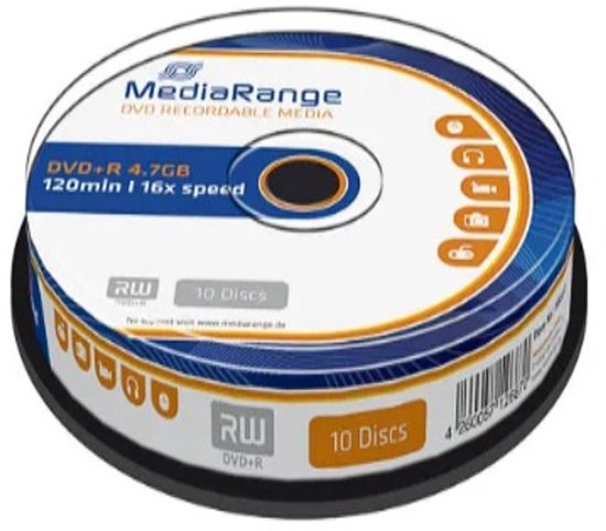 Mediarange 4,7 GB DVD‑R / DVD+R 16× | 10 Stuks Cake Box | Recordable DVD Schijven | Data, Video & Back‑ups | Hoge Compatibiliteit