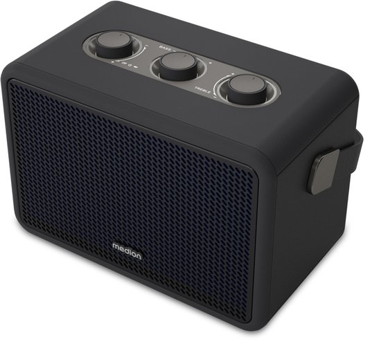 MEDION BXO-1 Bluetooth-luidspreker – Krachtig geluid in een hoogwaardig retro-ontwerp, tot 15 uur batterijduur, Bluetooth 5.3, IPX4, USB-C, zwart | Kraftvoller Sound im hochwertigen Retro-Design, Blue