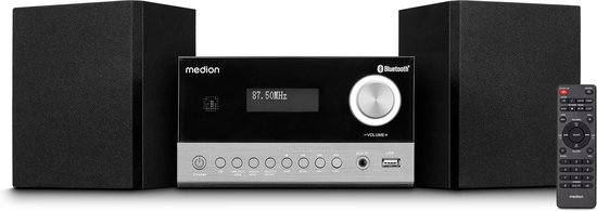 MEDION E64088 Micro Audio Systeem Compact Systeem (DAB+, CD speler. PLL FM-radio, Bluetooth, USB-aansluiting, sleeptimer, MP3, LCD-scherm met 12/24-uurs weergave)
