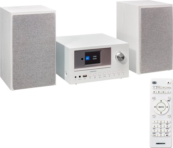 MEDION P85003 Micro Audio System compact systeem (internetradio, DAB+, PLL FM-radio, Bluetooth, USB-aansluiting, AUX, 2x150 W) wit van MEDION