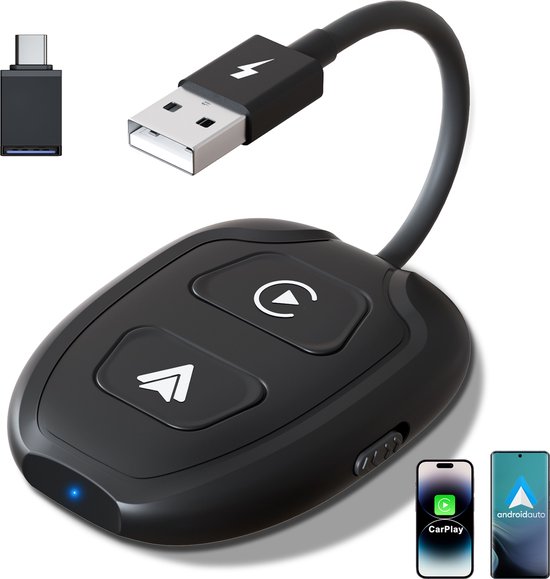 Merdoo 2 in 1 Car Dongle Pro Geschikt voor Apple CarPlay - Wireless USB Adapter - Draadloos verbinden - 2023 Verbeterd Model van Merdoo