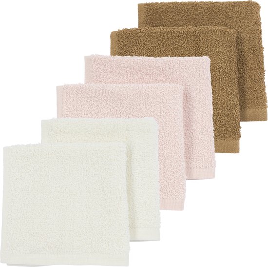 Meyco Baby Uni monddoekjes - 6-pack - badstof - offwhite/soft pink/toffee - 30x30cm van Meyco