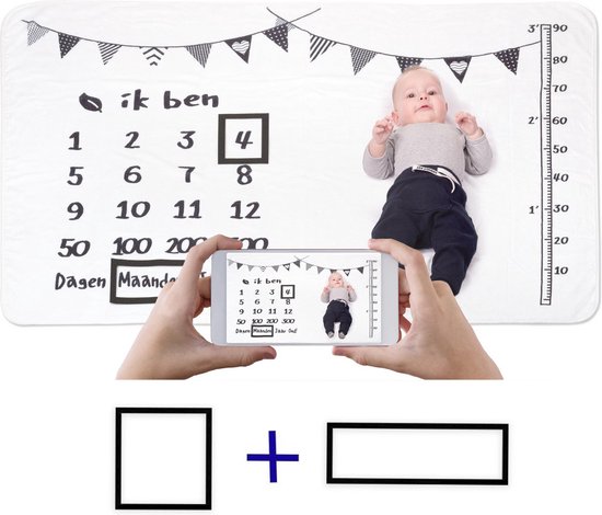 Mijlpaaldeken - Fotoherinnering - Kraamcadeau - 100 x 150 cm - Zwart/Wit van Mi