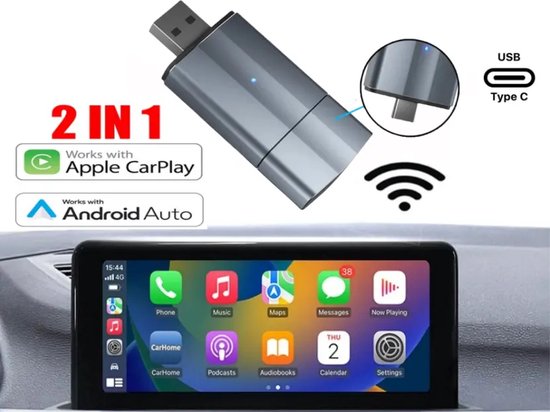 Mini 2-in-1 CarPlay & Android Auto Dongle - Draadloze CarPlay en Android Auto Verbinding (metalen behuizing) van MINI