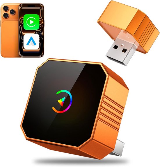 Mini draadloze CarPlay-adapter (2026) - upgrade van bedraad naar geschikt voor CarPlay en Android Auto. Plug and Play, snelle automatische herverbinding, stabiele bediening, geen vertraging. CarPlay geschikt voor iPhone iOS 10+ en Android 11+.