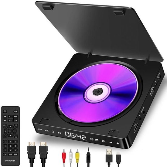 Mini-dvd-speler met HDMI 1080p, USB, cd/dvd/vcd-compatibiliteit, AV-uitgang en afstandsbediening.