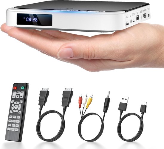 Mini-dvd-speler voor tv, kleine HDMI-dvd-speler voor alle regio's, breekpuntgeheugen (MD115W-04DE)
