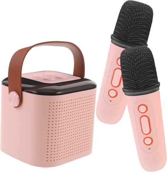 Mini Karaoke Luidspreker Spel met Microfoon Draadloze Luidspreker met Microfoon Karaoke Microfoons voor Draadloze Karaoke Roze van Merkloos