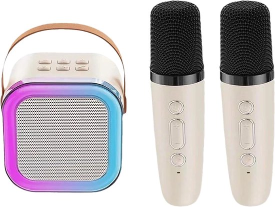Mini Karaoke Machine voor Volwassenen, Luidspreker met LED Lichten en 2 Draadloze Microfoons, Zang Luidspreker met Microfoon, Draadloze Luidspreker van Merkloos