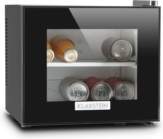 Mini koelkast met glazen deur - 10 liter, instelbare temperatuur, energie-efficiëntieklasse A+, zwart van MINI