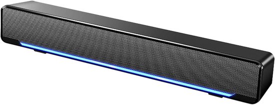 Mini Soundbar - Stereo Luidspreker - Muziek Luisteren - Blauw LED Licht - 32 cm Lengte - Zwart
