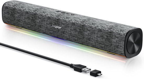 Mini soundbar - Zwart - 41 x 6,3 x 6,3 cm - USB Bluetooth speaker met kleurrijke verlichting - Voor pc en laptop