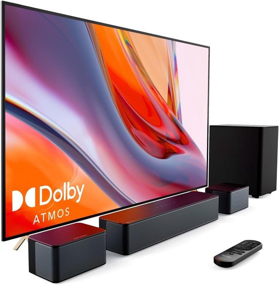 Mini soundbar - Zwart - 5.1 Surround Sound Systeem met Subwoofer en Achterluidsprekers - Dolby Atmos en Bluetooth - Voor Thuisbioscoop