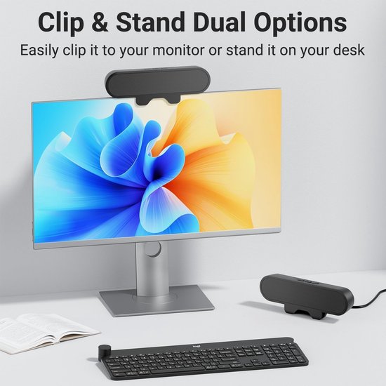 Mini soundbar - Zwart - USB-aangedreven Luidspreker met Clip-on Bevestiging - Voor Monitor en Desktop PC