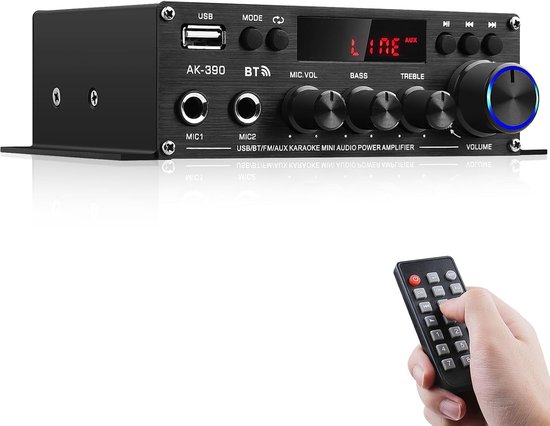 Mini Stereo Versterker 2.0 Kanaal - 80 Watt Uitgangsvermogen - Bluetooth 5.0 - Compact Formaat - Voor Home Audio En Karaoke