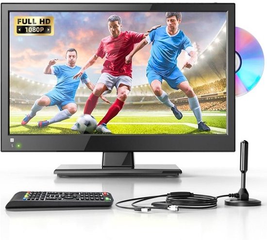 Mini-tv met dvd - Draagbare televisie - Films en programma's afspelen - Ingebouwde dvd-speler - 16 inch scherm - Zwart