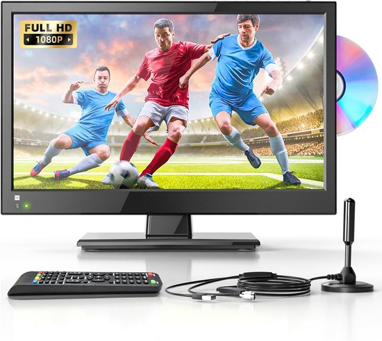Mini TV met DVD - Draagbare televisie - Kijken en afspelen - Ingebouwde DVD speler - 16 inch scherm - Zwart