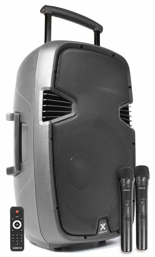 Mobiele Partybox Bluetooth - 700W Vermogen - 15 Inch Woofer - Zwart - Karaoke Set - Draadloze Microfoons