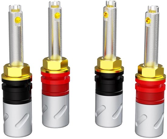 Monosaudio 4 Pcs High End Speaker Pole Terminals, BP651R, Rhodium Plated Pure Copper, Solder Screw Jack, Speaker Cable, Banana Plug, Bus Jack for Amplifier, Audio Decoder