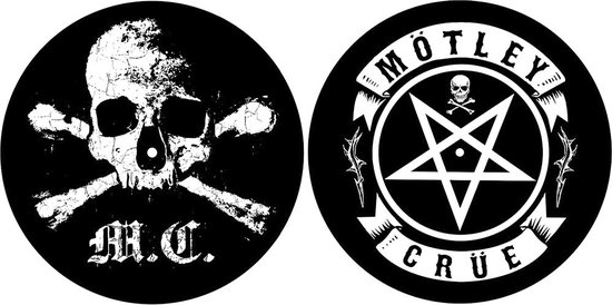 Motley Crue - Skull/Pentagram Platenspeler Slipmat - Set van 2 - Zwart/Wit van Rock Off