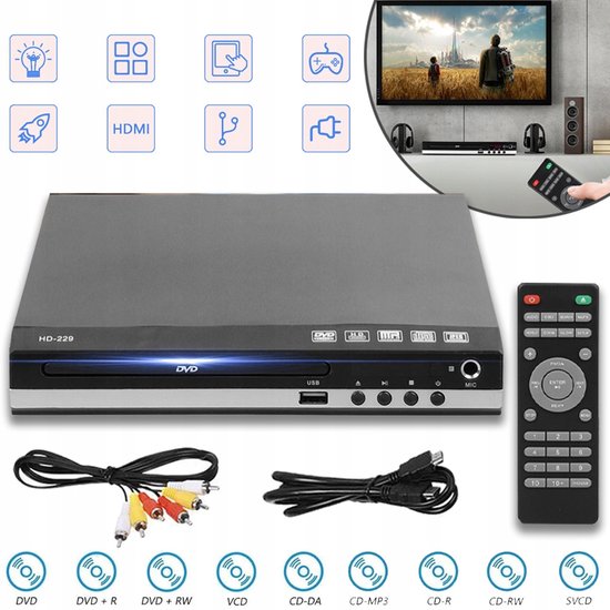 Multi-formaat DVD-Speler Met HDMI En USB - Karaoke Hervatten Van Afspelen Kopiëren Naar USB Afstandsbediening Compact - Voor Thuis En Studentenkamer
