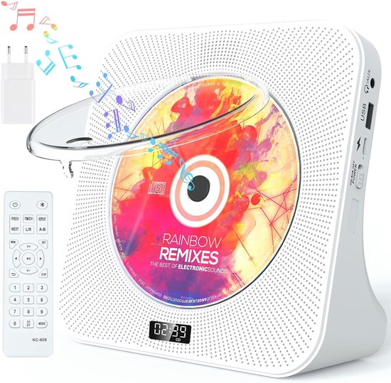 Multifunctionele Bluetooth-cd-speler - CD-speler met FM-radio - 5 Modi: CD, Bluetooth, FM, USB en AUX - Bluetooth-zender en -ontvanger - 2 HiFi-luidsprekers - Slaaptimer van 30–180 Minuten - Voor Thuis, Luisterboeken en Taalstudie