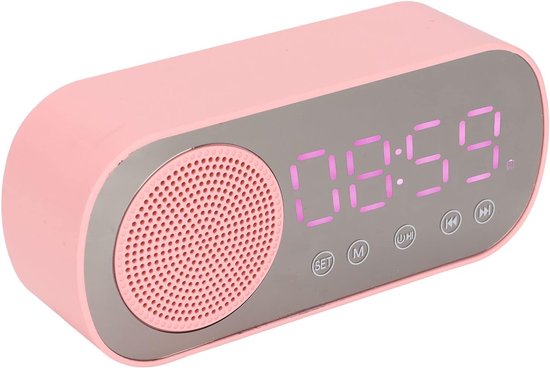 Multifunctionele Digitale Nachtkastwekker met Bluetooth Luidspreker en FM Radio – LED spiegeldisplay, HIFI geluid, Micro-USB voeding, Geschikt voor kinderen, tieners en slaapkamers