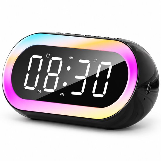 Multifunctionele klok - Draagbare luidspreker - Bluetooth - FM radio - 5 in 1 - Digitale wekker - Temperatuurweergave - Oplaadbaar - Sfeerverlichting - Zwart