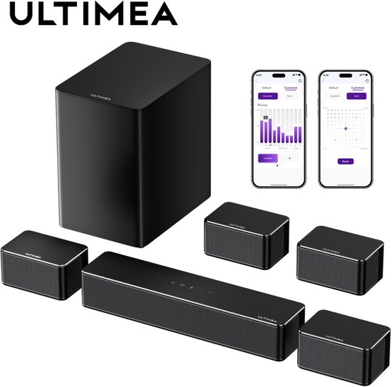 Mura - Sound system - Soundbar - Speaker - Box - Surround Set - Subwoofer - Set van 6 - 3D Virtueel Audio - App Control - Zwart