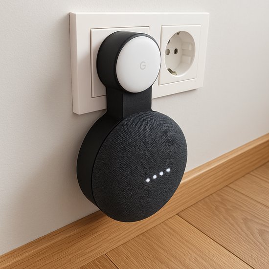 Muurbeugel geschikt voor: google nest mini smart speaker / google home mini Zwart met stroom aansluiting van Merkloos