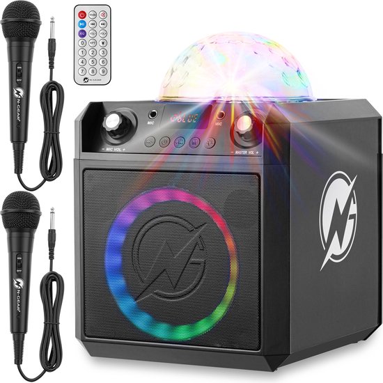 N-GEAR Block Party 602 XL - Karaoke set met 2 Microfoons - Karaoke set voor volwassenen - Partybox met Verlichting - Space Grey