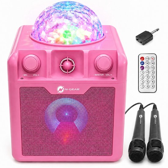 N-GEAR Disco Block 410 - Bluetooth Speaker - Karaoke Set - Party Box met 2 Microfoons - Roze