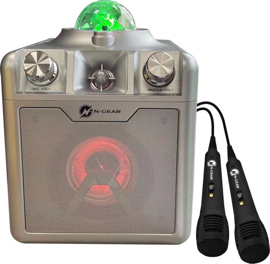 N-GEAR Disco Star 710 Silver - Bluetooth Speaker - Karaoke Set - Party Box met Sterrenprojector & 2 Microfoons